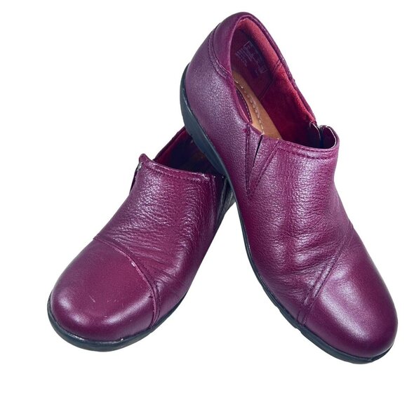 Clarks Shoes - Clarks Shoes Womens 7M Burgundy Red Leather Artisan Slip On Zipper